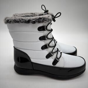 Totes Jacee Snow Boots Quilted Upper Waterproof Faux Fur Trim Contrast NWOB 10
